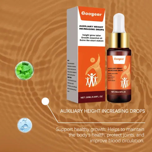 Googeer height increasing body treatment drops 20ml bottle with peppermint and vitamin B1.