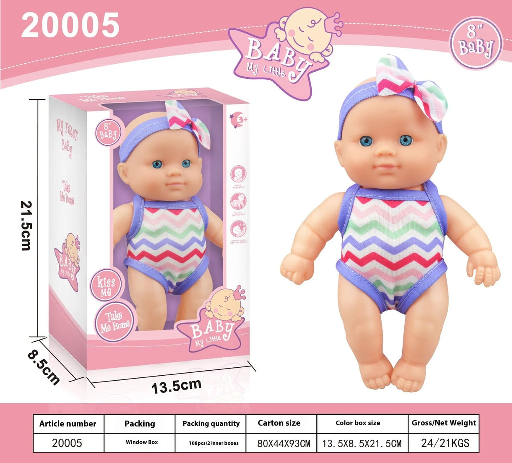 21.5cm tall simulation baby vinyl figurine doll in display box with six colour variant options