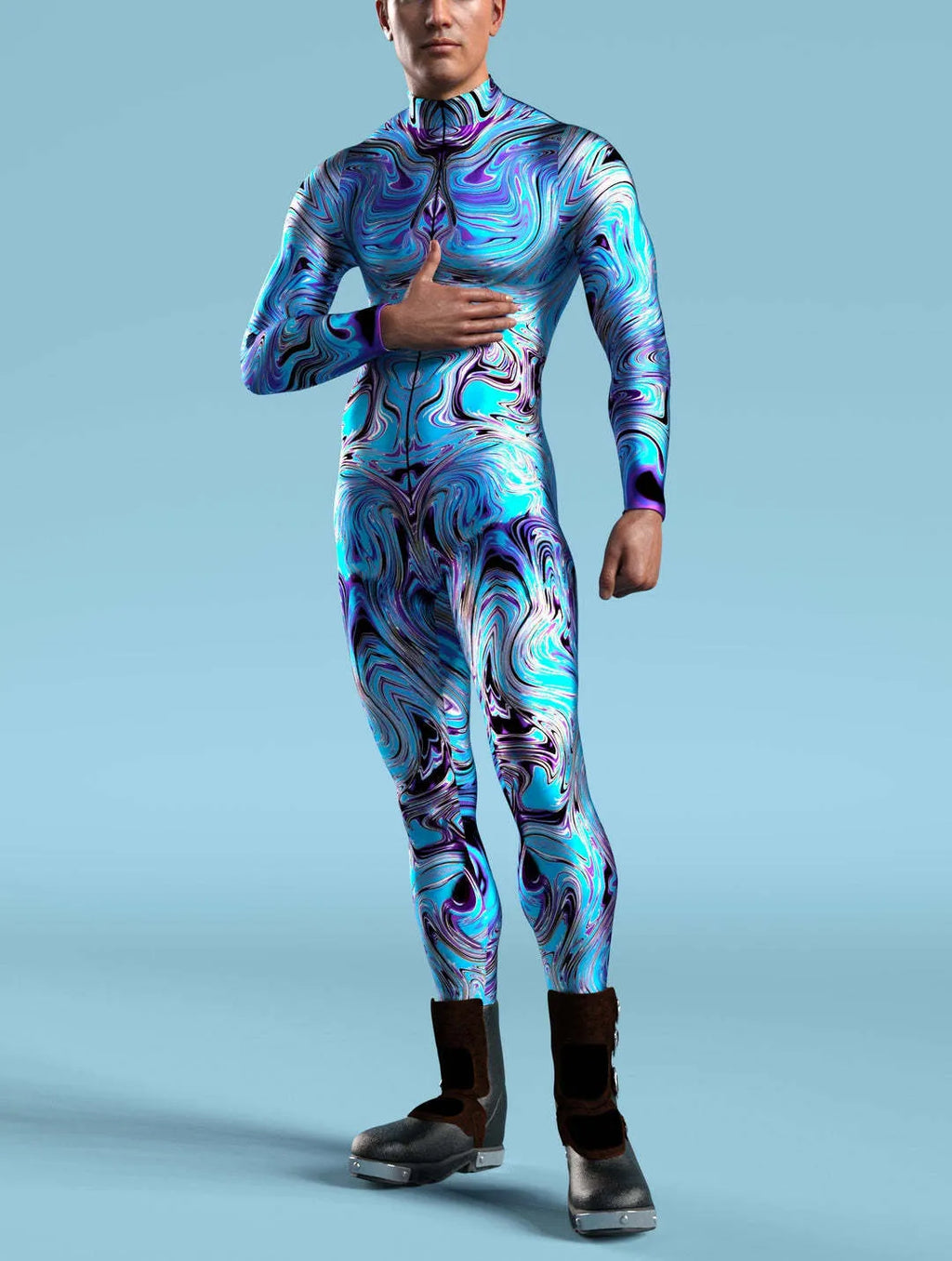 3D digital print Halloween cosplay jumpsuit in street hipster style on a model, spandex blend one-piece costume