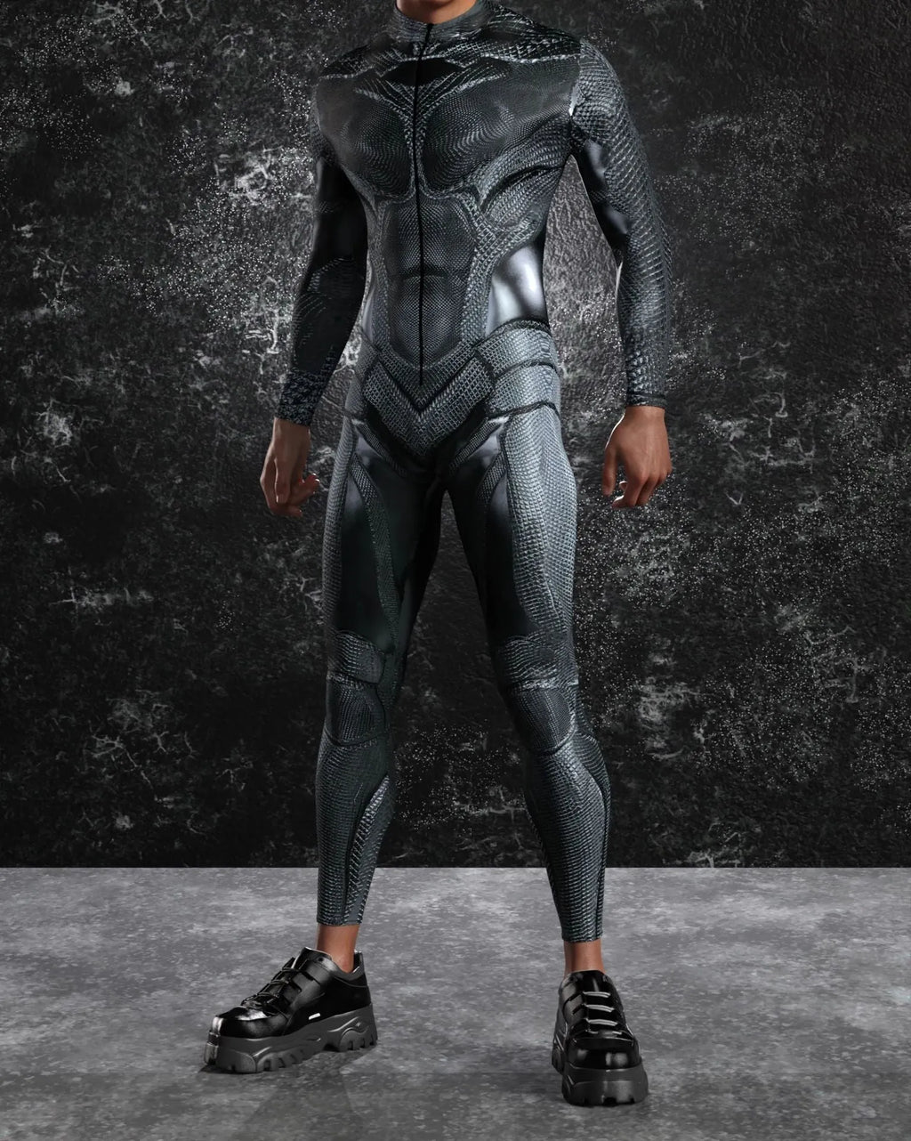 3D digital print Halloween cosplay jumpsuit in street hipster style on a model, spandex blend one-piece costume