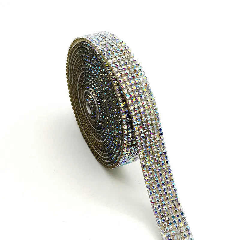 Self-adhesive glass water drill strip for clothing decoration in white and AB colour options
