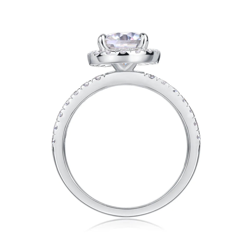 Moissanite wedding ring set, pear-shaped 7x9mm stone, S925 silver with platinum plating, sizes 5-9