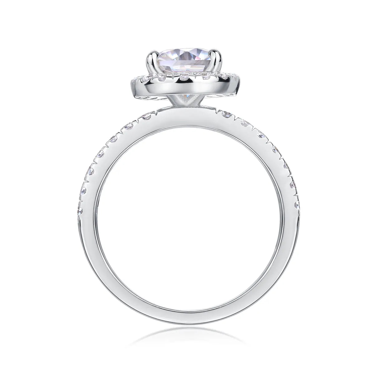 Moissanite wedding ring set, pear-shaped 7x9mm stone, S925 silver with platinum plating, sizes 5-9