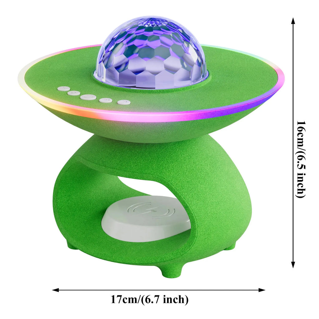 LED dynamic starry sky projector light with Bluetooth speaker in blue flocking finish, USB rechargeable