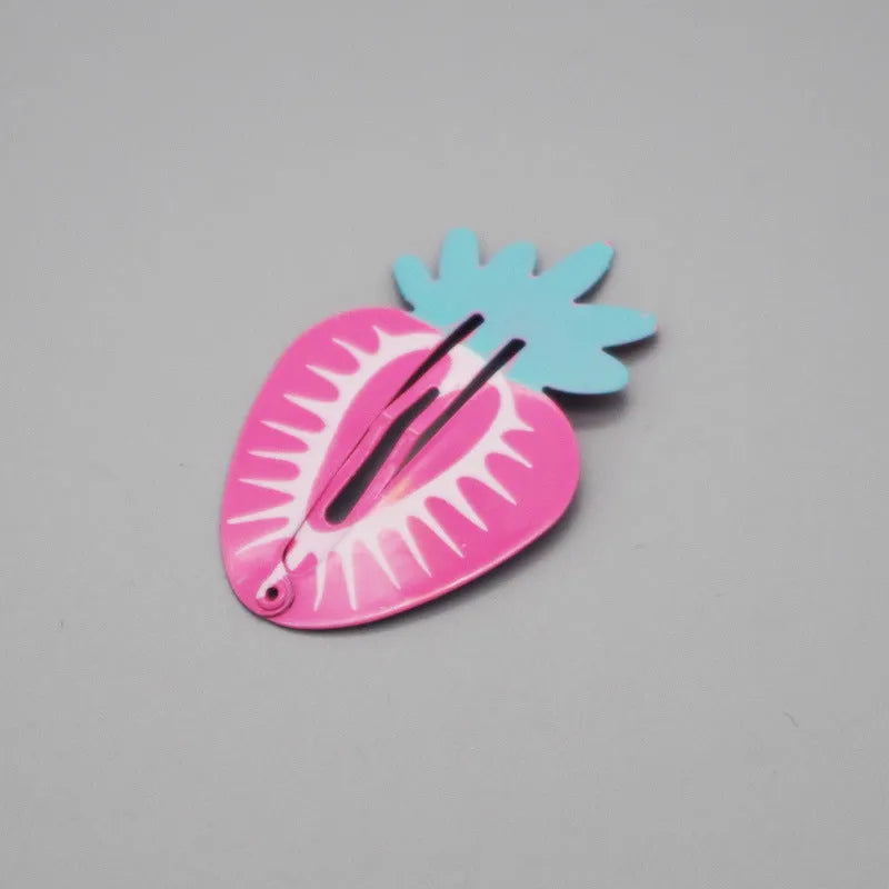 Children's metal barrette hair clip with colourful baked varnish print design