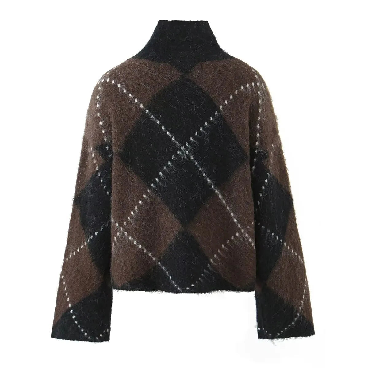 Women's turtleneck pullover loose knit sweater and printed long skirt two-piece polyester suit in street fashion style