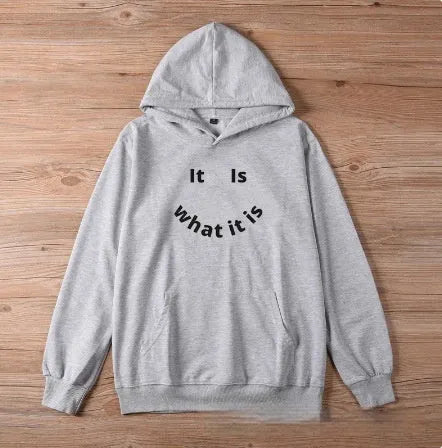 Fleece-lined hoodie sweater with smiley face print, regular fit, long sleeves, polyester fabric, available in black and pink