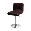 Faux leather waterproof bar counter chair cover in low backrest style, beige colour, sitting on a wooden stool