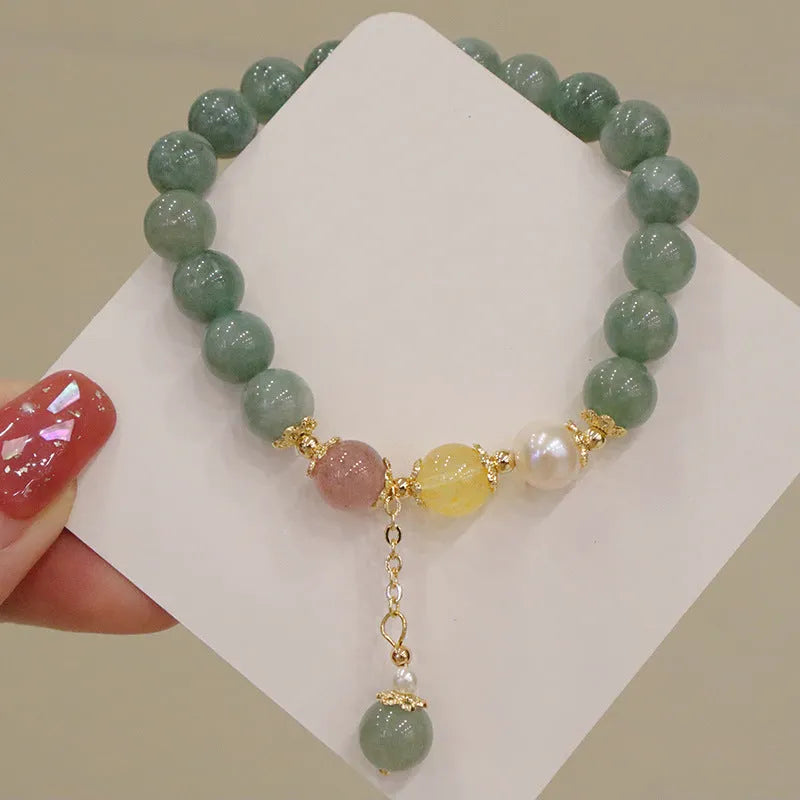 Myanmar jade beaded bracelet with geometric beads and pearl accents in Han style design