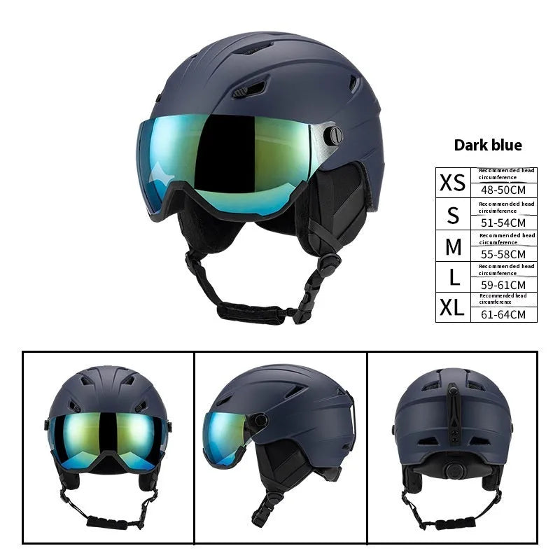 Unisex skiing helmet cover with PC shell EPS liner in matte black lens style, side view