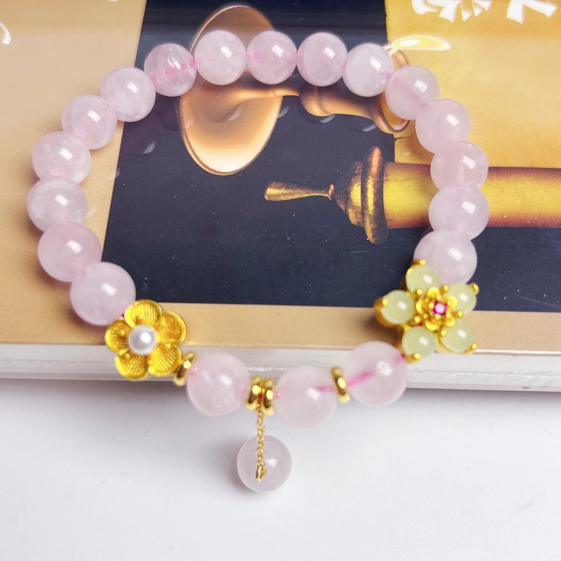 NAFU handmade crystal peach blossom bracelet in pink for women