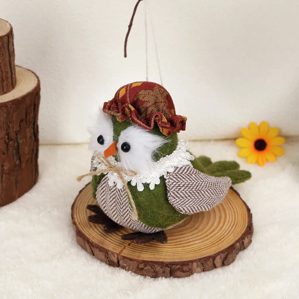 Thanksgiving harvest owl pendant ornament in orange or green polyester cloth with hanging loop