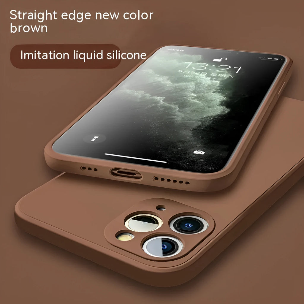 Liquid silicone phone case for iPhone 14 Plus in black with straight edge back cover design
