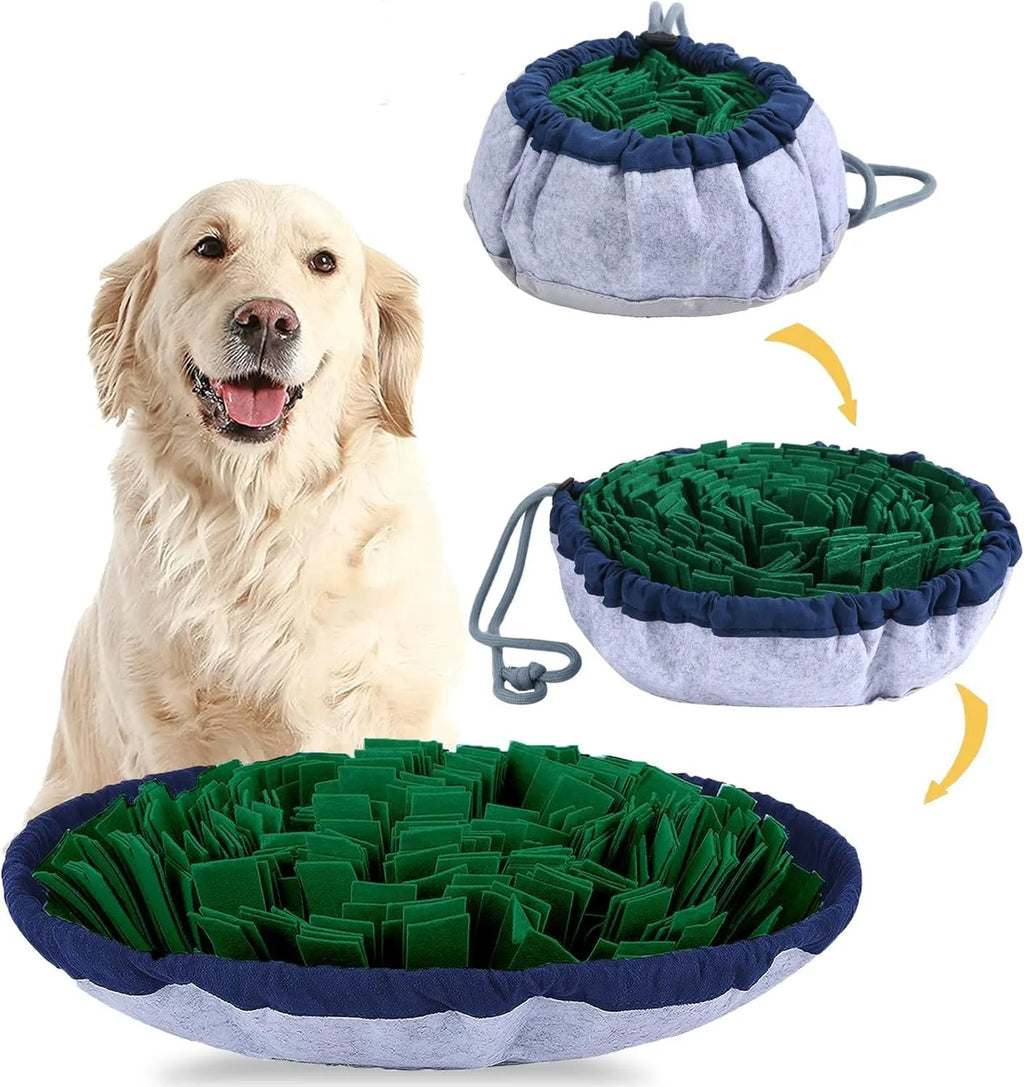 Adjustable blue and green snuffle mat for dogs feeding puzzle and mental stimulation toy