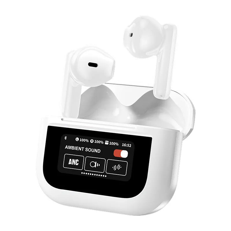 Full-colour touch screen Bluetooth headset with ear hook design in black or white