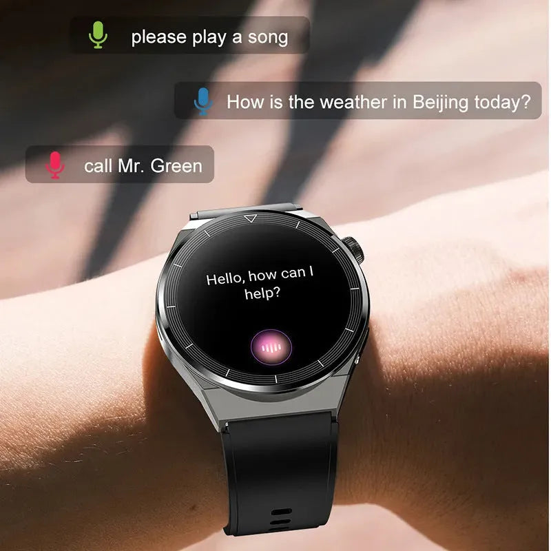 Black silicone strap silver vinyl case smartwatch with Bluetooth calling and health monitoring features on wrist