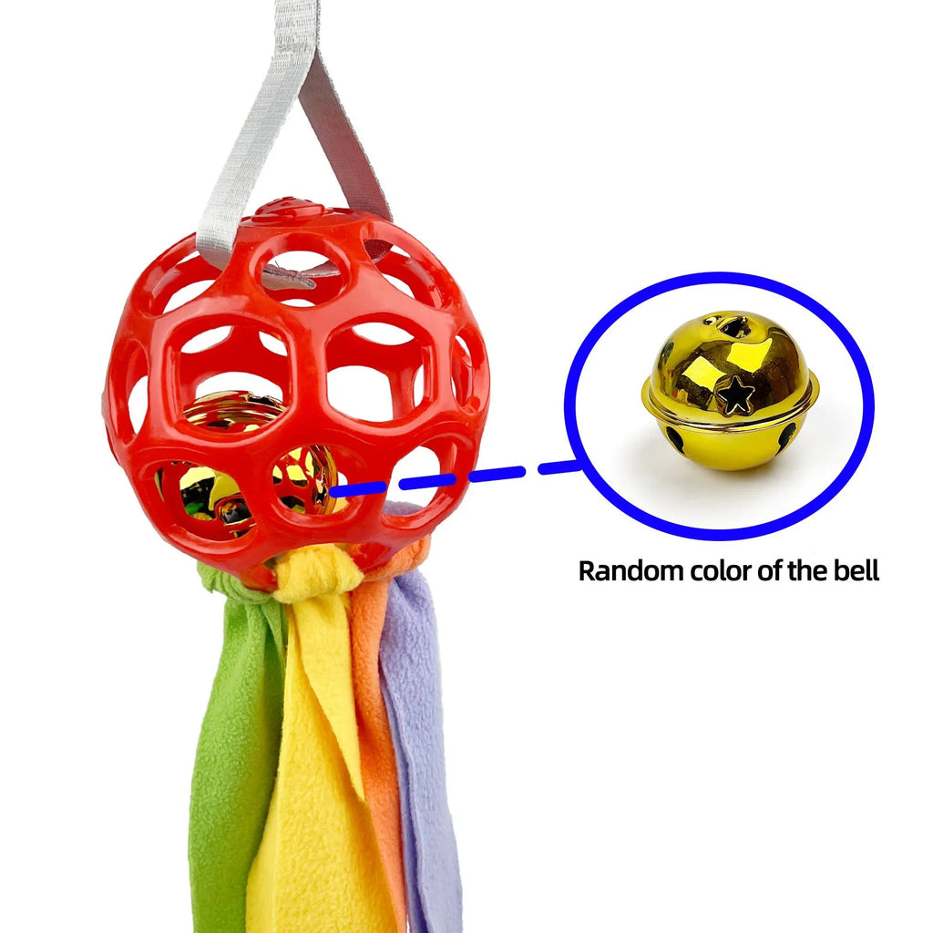 TPR hollow pet ball with bell in five colours: black, blue, green, red, yellow