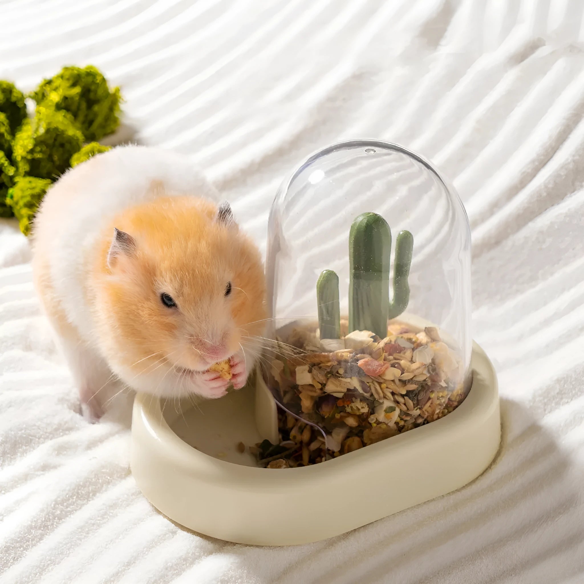 Hamster automatic pet feeder with transparent food chamber and cage mounting clips