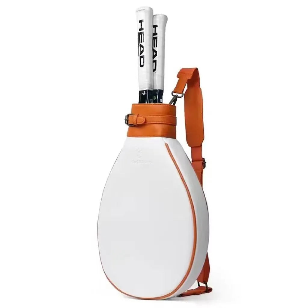 Women's retro style leather one-shoulder badminton bag shown in multiple colour options.