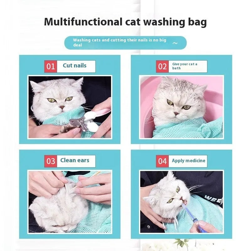 Fifth-generation upgraded cat grooming bag in pink white colour with detachable design for pet washing