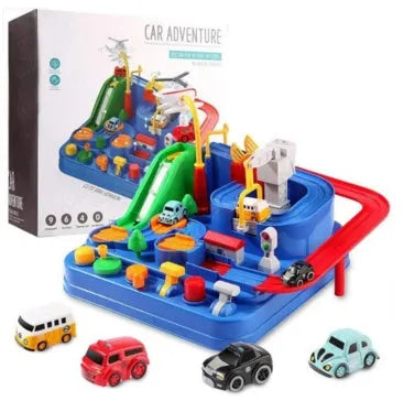 Big adventure parking lot rail car track toy set with plastic cars and handle control