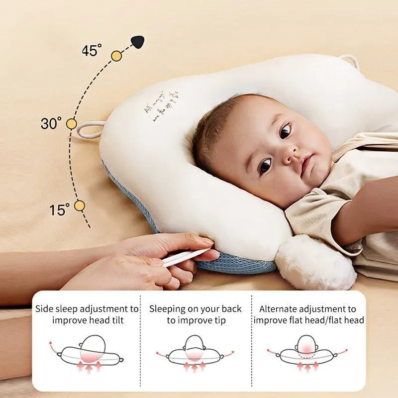 U-shaped baby head shaping pillow in pure cotton fabric with pearl cotton filler.