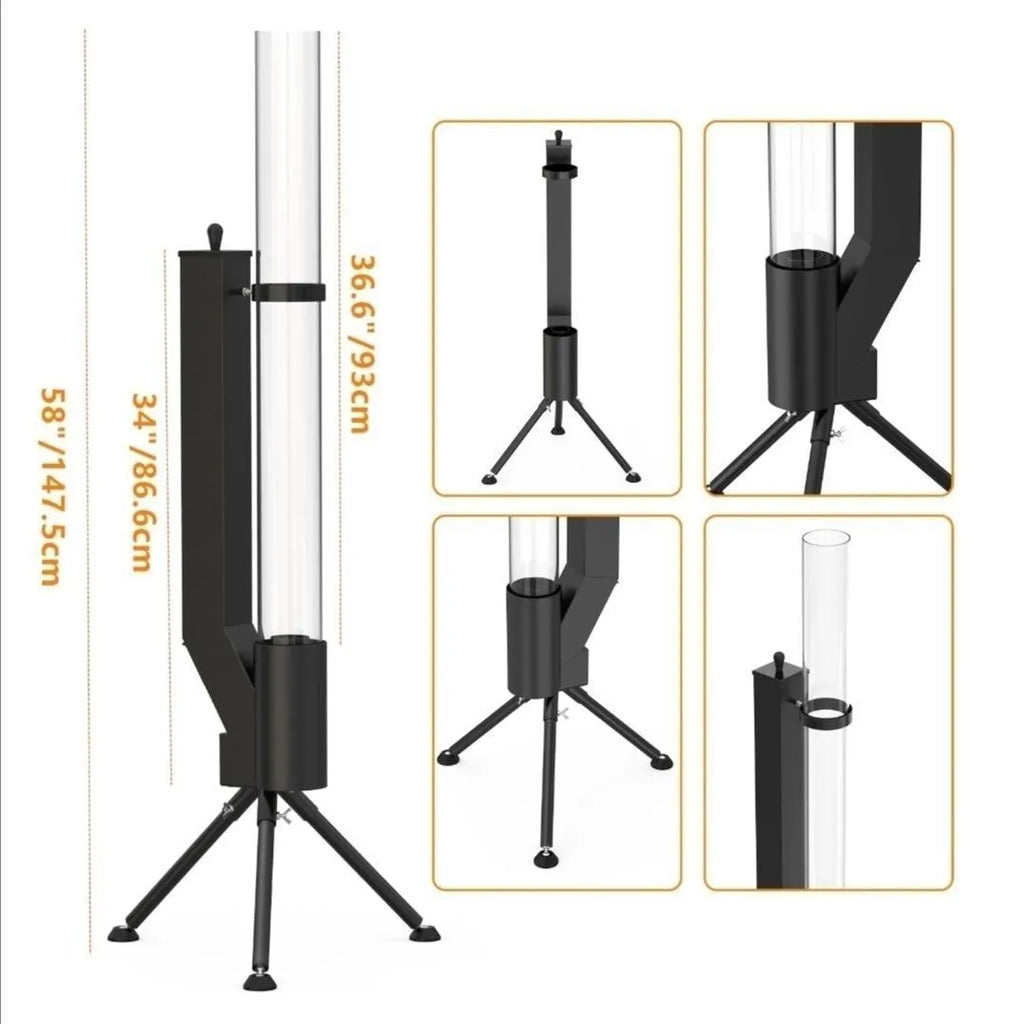 Vertical iron wood burning rocket furnace heating stove for outdoor courtyard and patio use