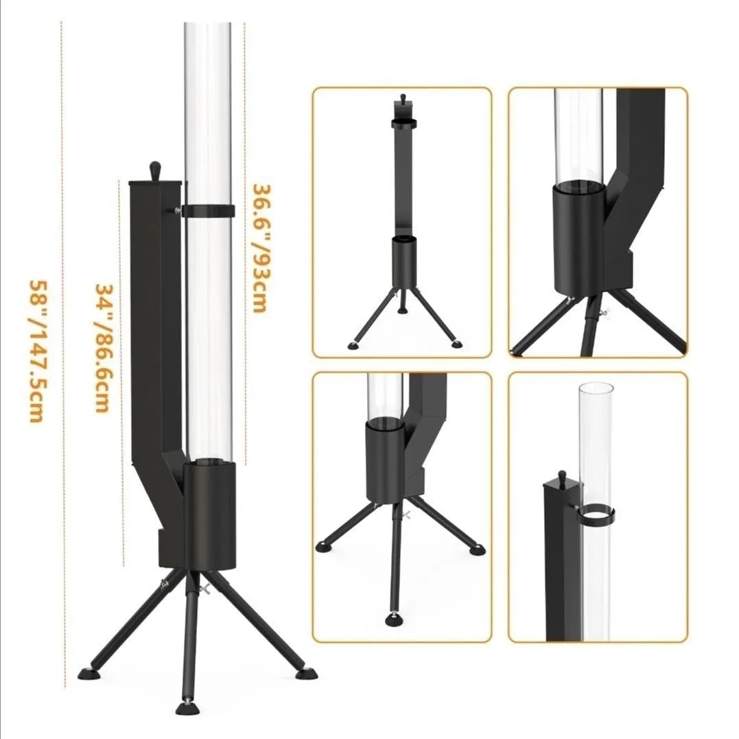 Vertical iron wood burning rocket furnace heating stove for outdoor courtyard and patio use