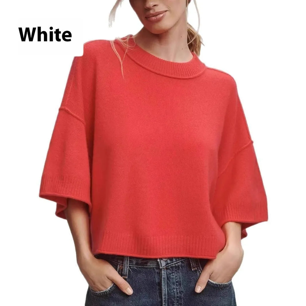 Women's red hot girl style short t-shirt with exposed navel design and regular sleeves