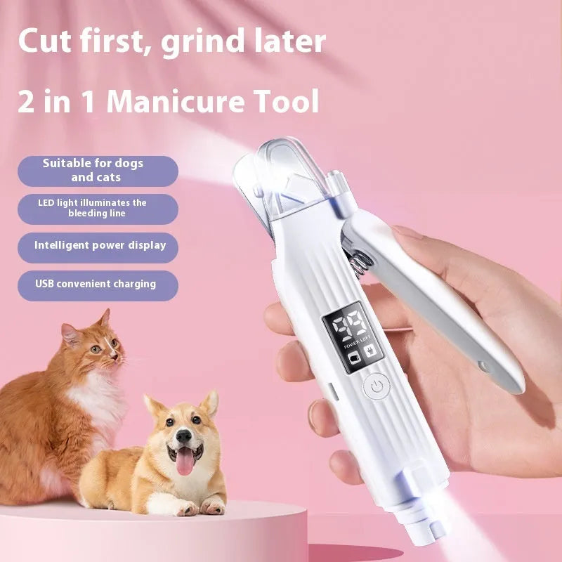 HZ8 White electric dog nail clipper with rechargeable battery and ABS plastic body