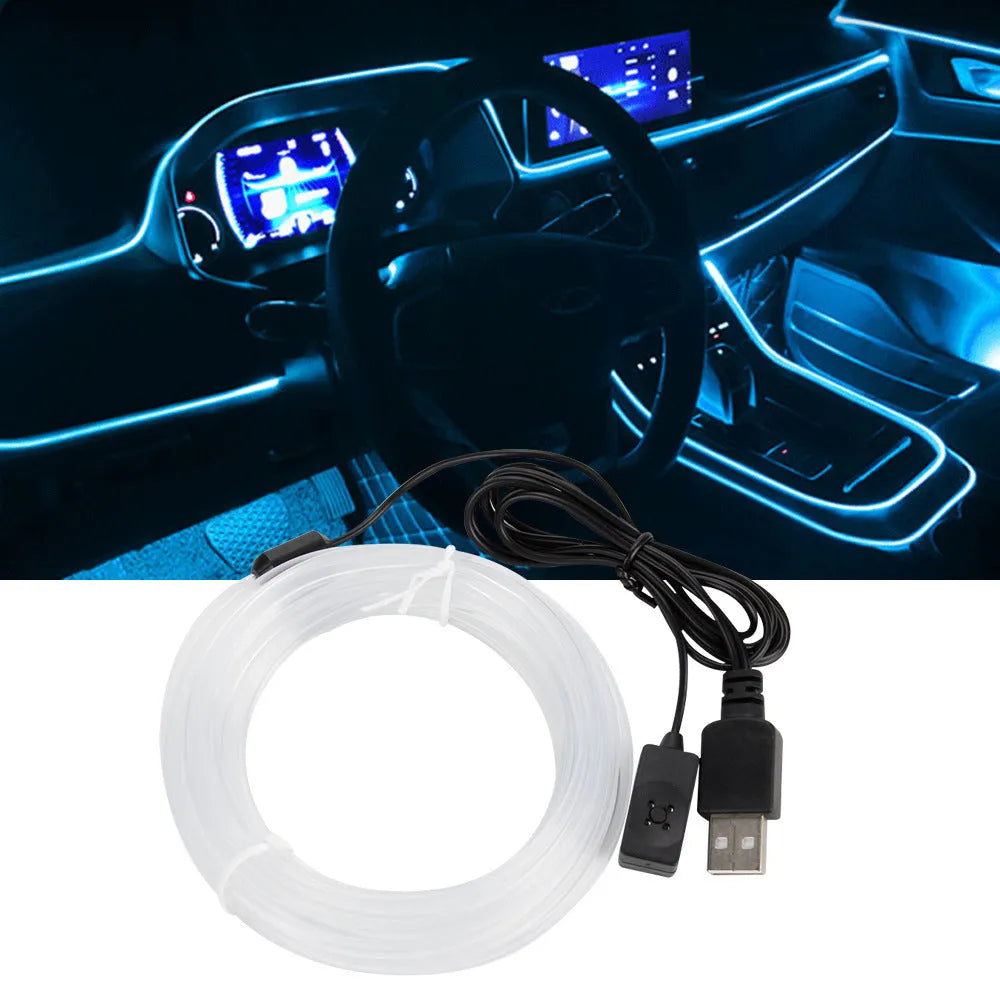 Colourful EL luminous car ambience light strips with USB connector in various length options