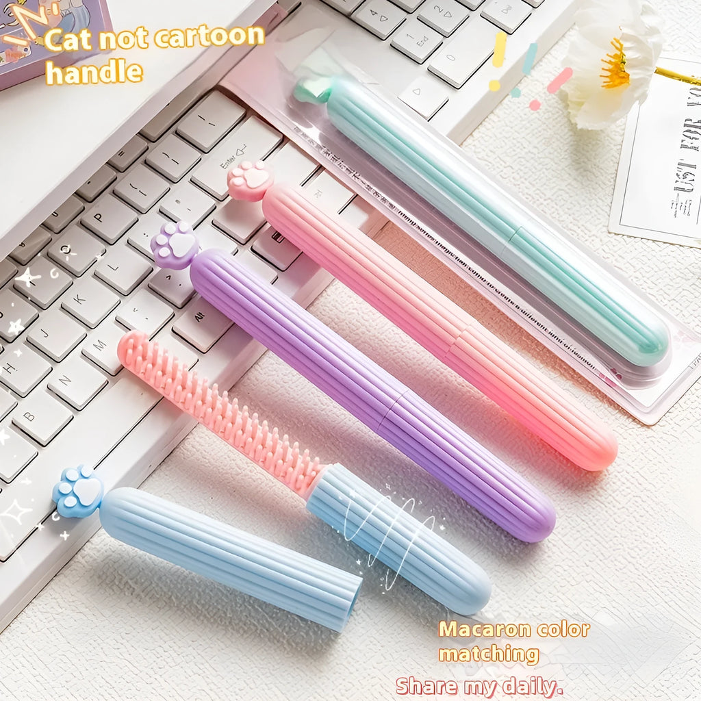 Small cat's paw cartoon pen comb, 18.3cm by 2cm, TPR and PP, random colour