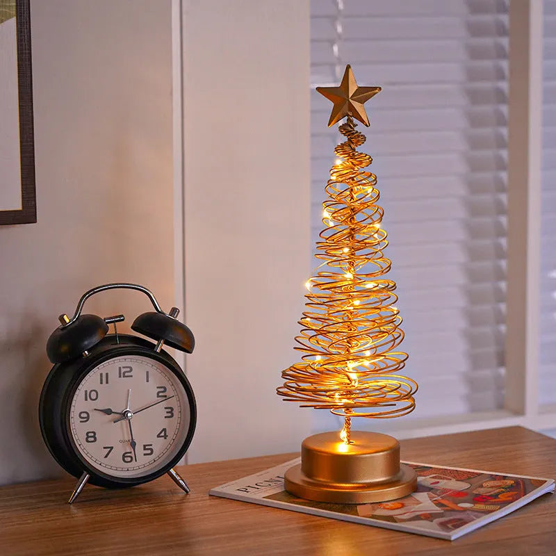 Metal Christmas tree table light with warm white LED decoration in golden finish