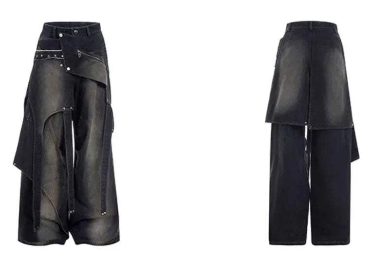 Original Niche deconstruction worn cotton jeans with zipper front in a youthful style