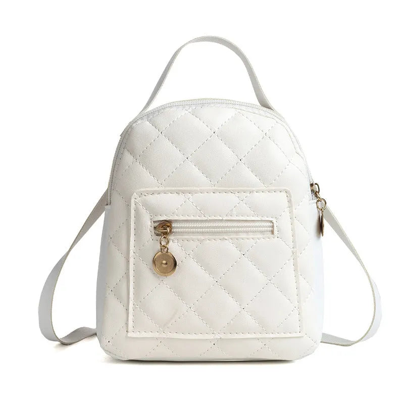 Hard square Korean-style embroidered backpack for girls in black, pink, or white.