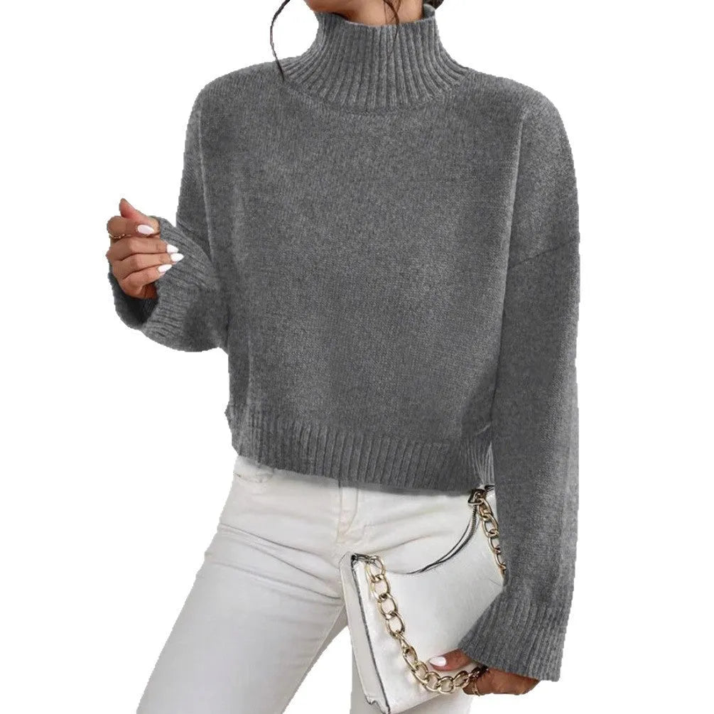 Loose Versatile Basic Pullover for Women Casual Crew Neck Long Sleeve Top Available in Seven Colours Including Black Gray Khaki White Purple Red Brown Sizes S M L XL Medium Weight Threads Detail