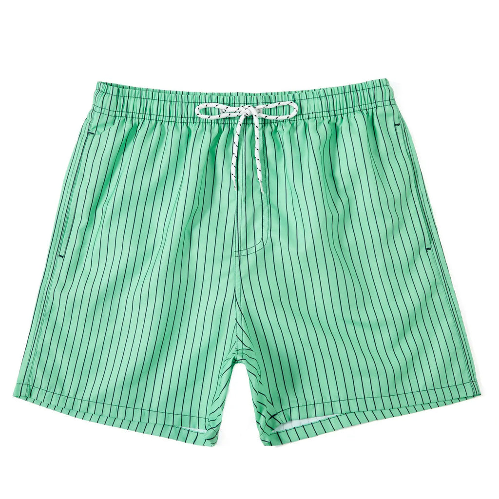 Polyester fibre striped beach shorts with straight leg opening in navy blue colour
