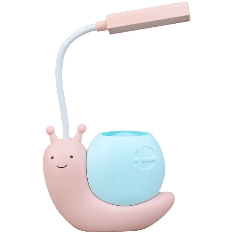 LED eye protection desk lamp for students, USB powered, compact plastic body, available in blue pink yellow