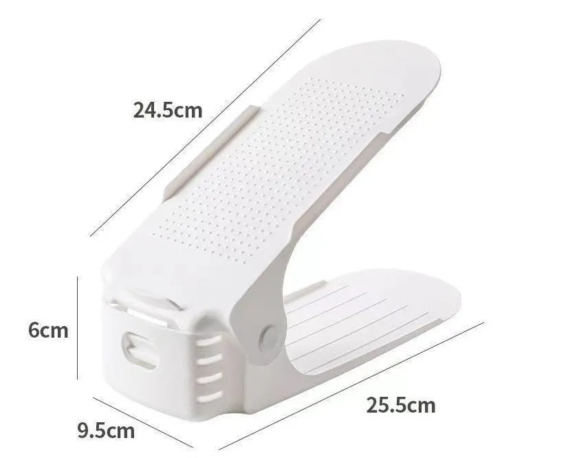 Adjustable storage double-layer thickened shoe rack in white, folded flat