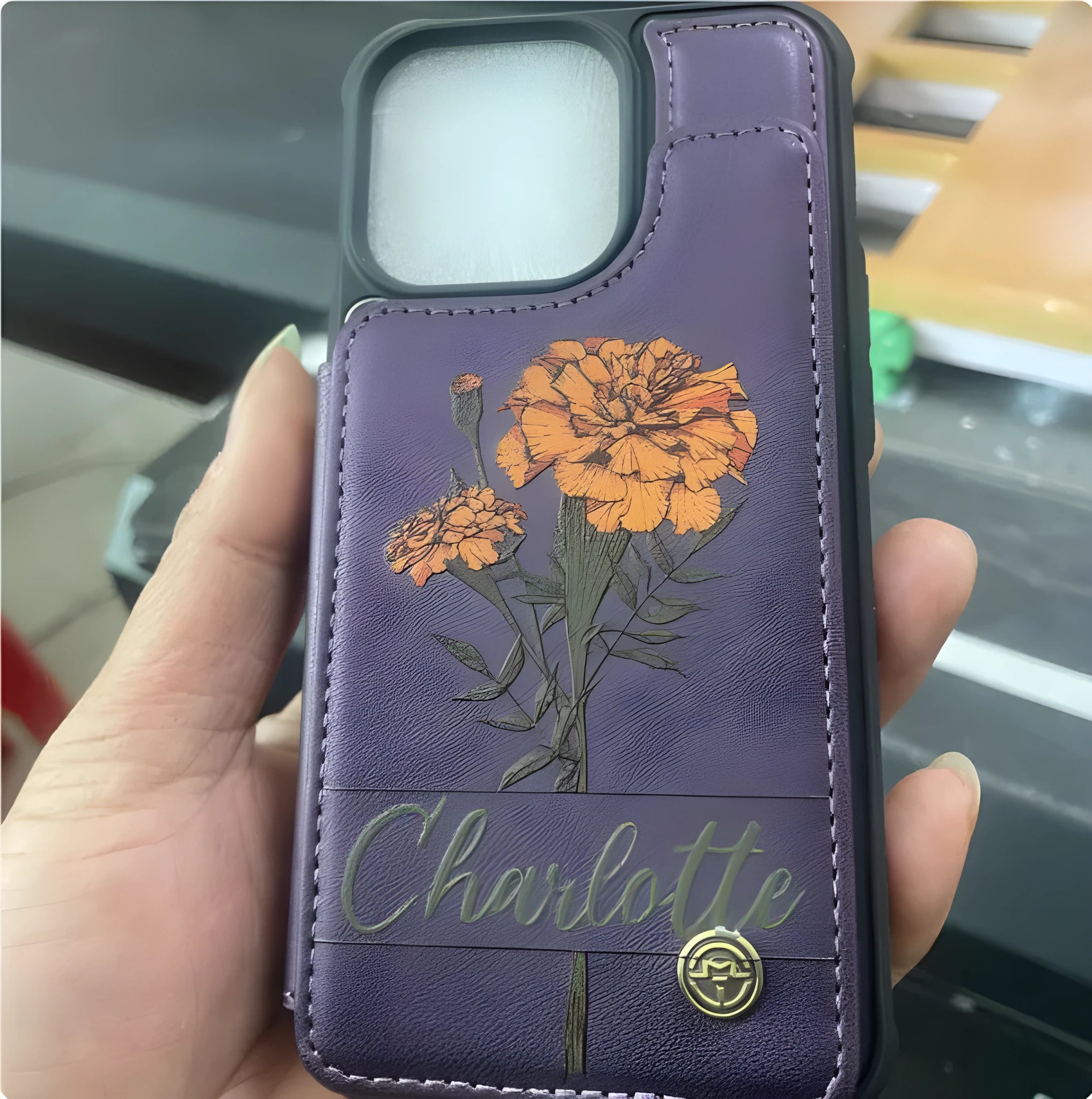 Genuine leather phone case for Samsung S25 Plus, doublelayer printing design, brown colour