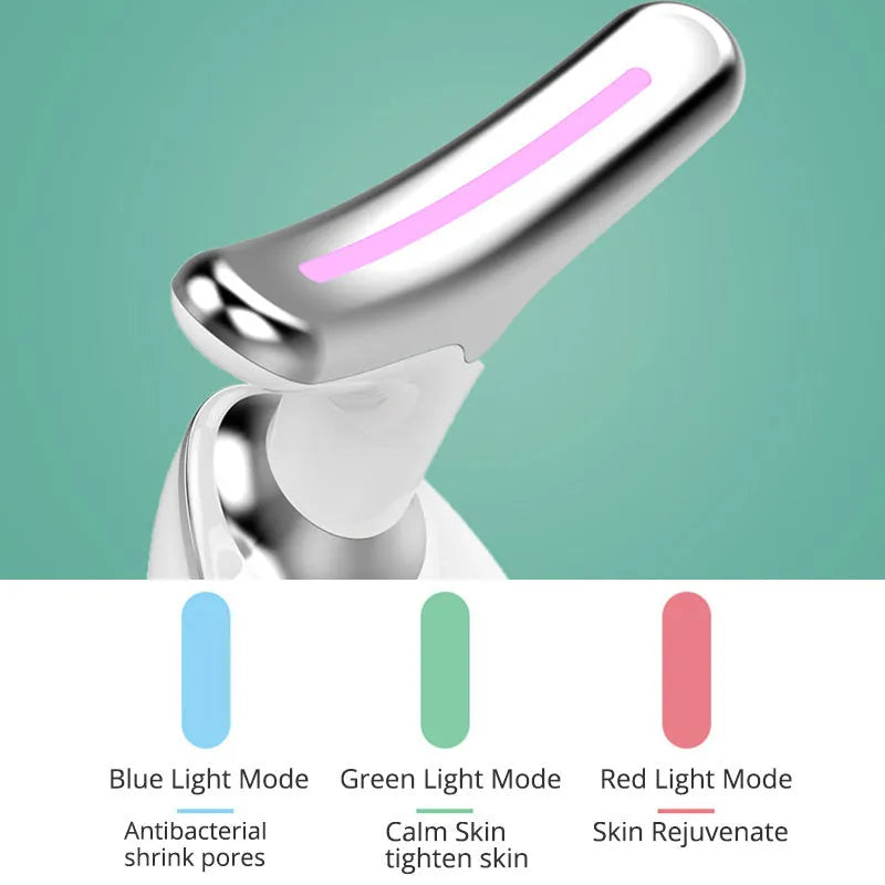 Handheld EMS thermal neck massager with LED lights for facial skincare and wrinkle reduction.