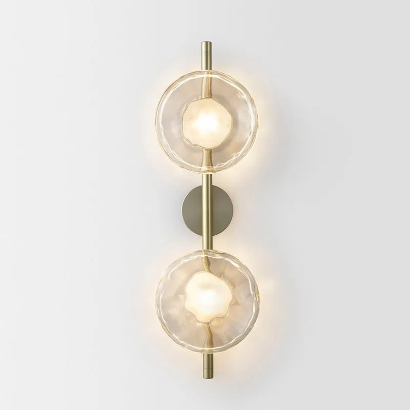 Glass art wall lamp with iron construction in transparent, smoke grey, and frosted shade options