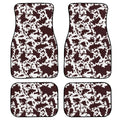 Set of four black printed rubber car floor mats with textured surface, shown on a car's footwell.