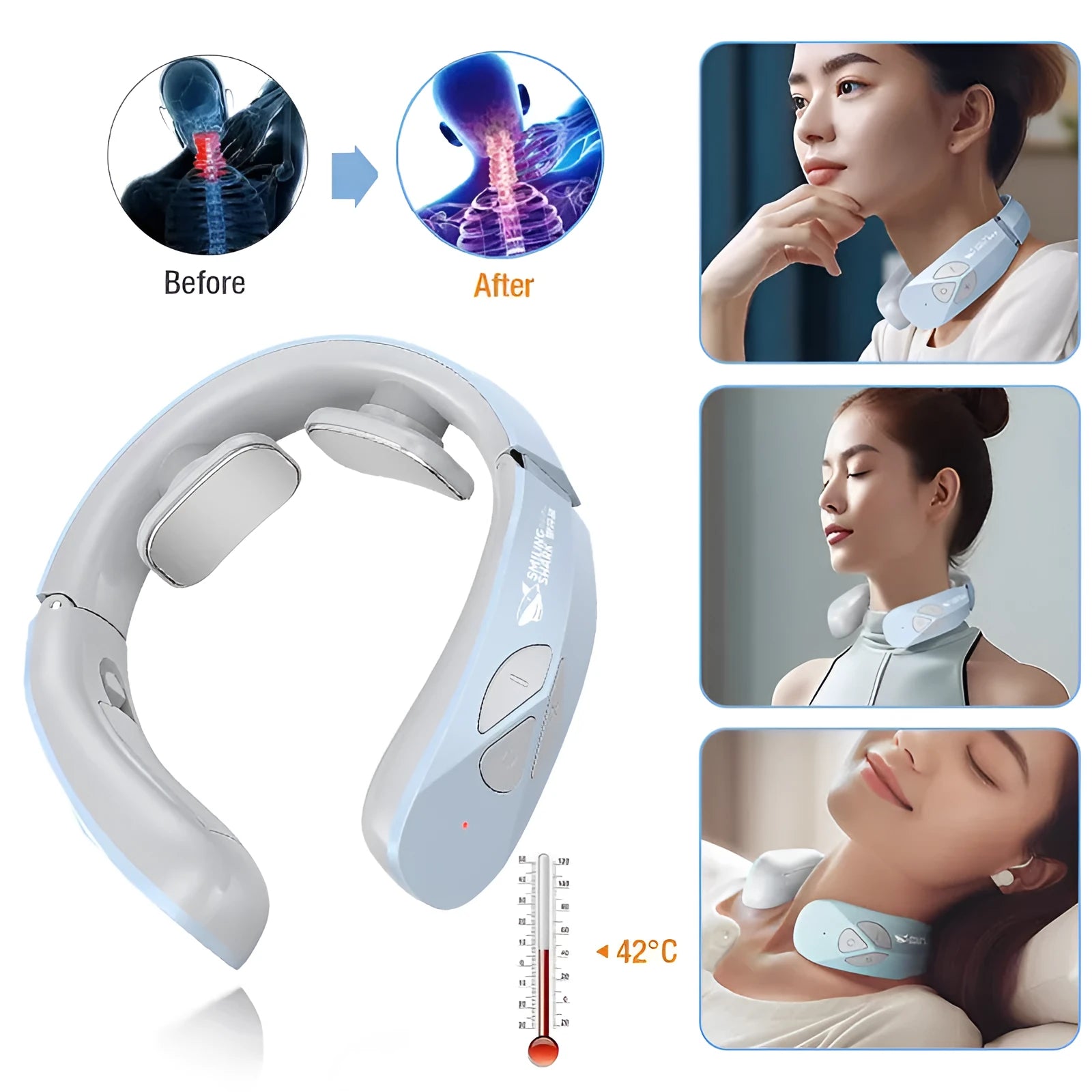 Electric neck massager EMS pulse rechargeable with heating function in Lake Blue B colour