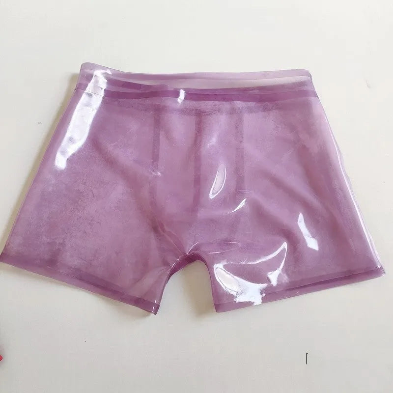 Natural pure latex low waist underwear for men in purple, front view, multiple sizes available XS to 3XL