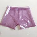 Natural pure latex low waist underwear for men in purple, front view, multiple sizes available XS to 3XL