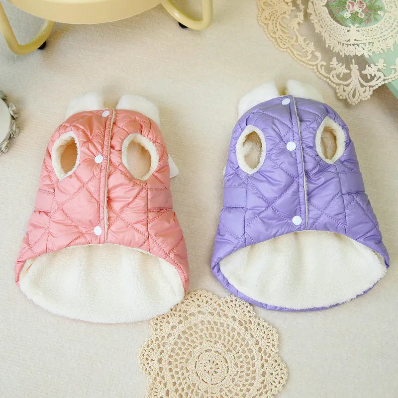 Small dog wearing pink cotton-thickened polyester skirt with cute angel design