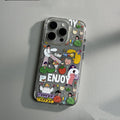 Cartoon transparent PC phone case with anti drop protection for iPhone 15 Pro Max, graffiti style