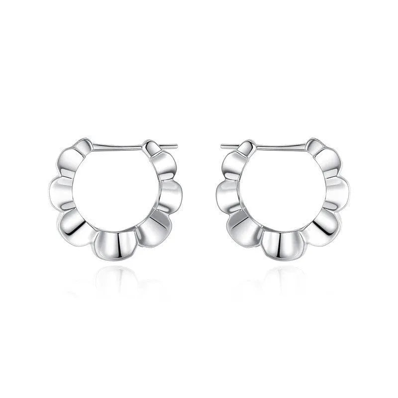 Sterling silver geometric stud earrings with round elements and electroplated finish