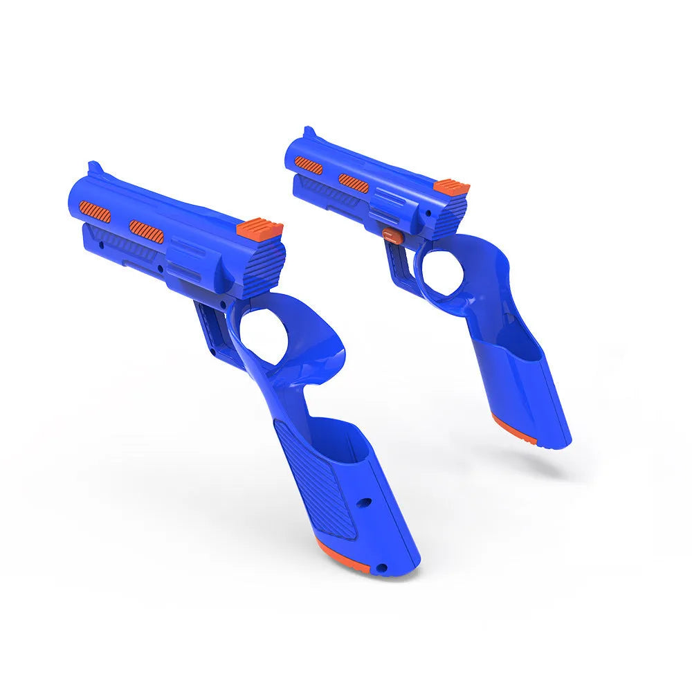 Pair of 3D printed handle accessories holster grips in orange white and dark blue for virtual shooting